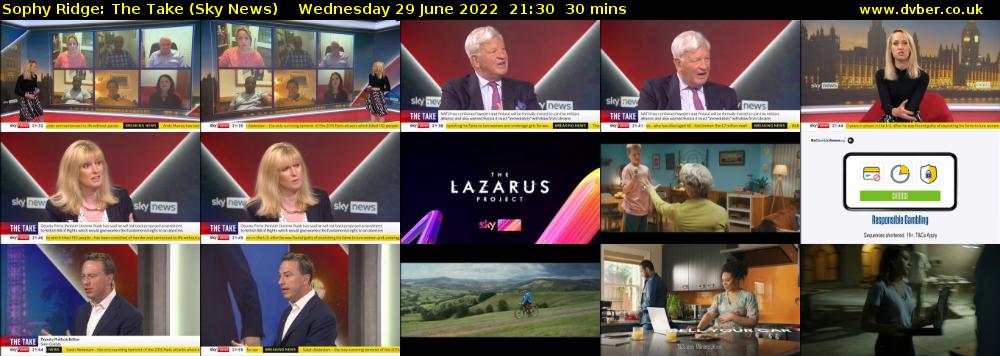 Sophy Ridge: The Take (Sky News) Wednesday 29 June 2022 21:30 - 22:00