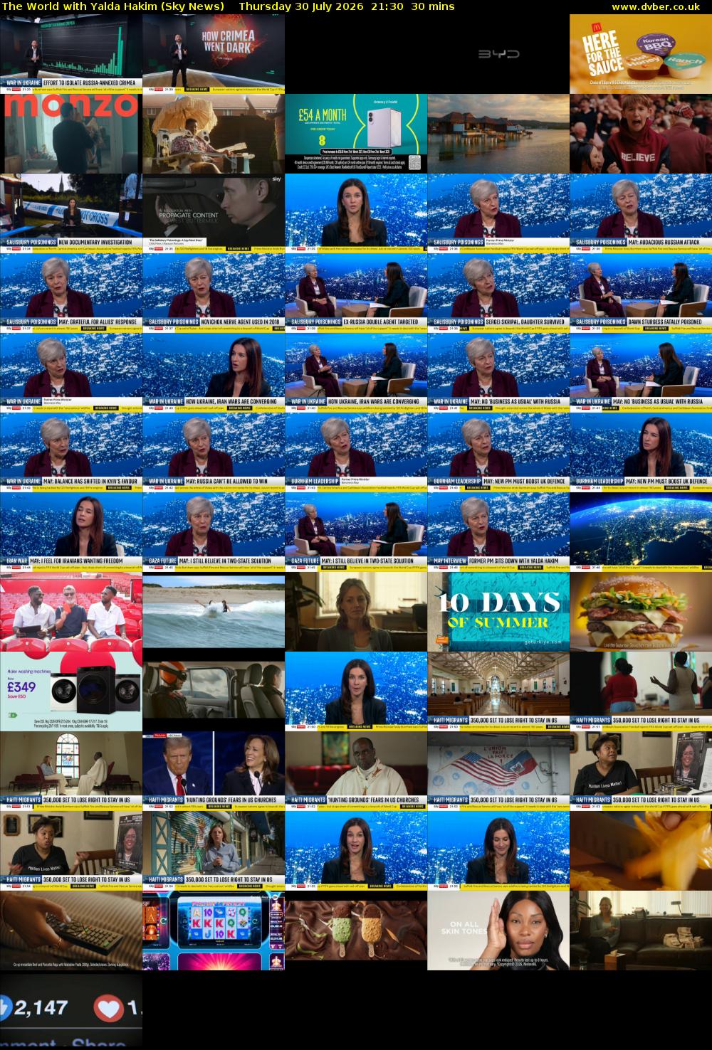 The World with Yalda Hakim (Sky News) Thursday 30 July 2026 21:30 - 22:00