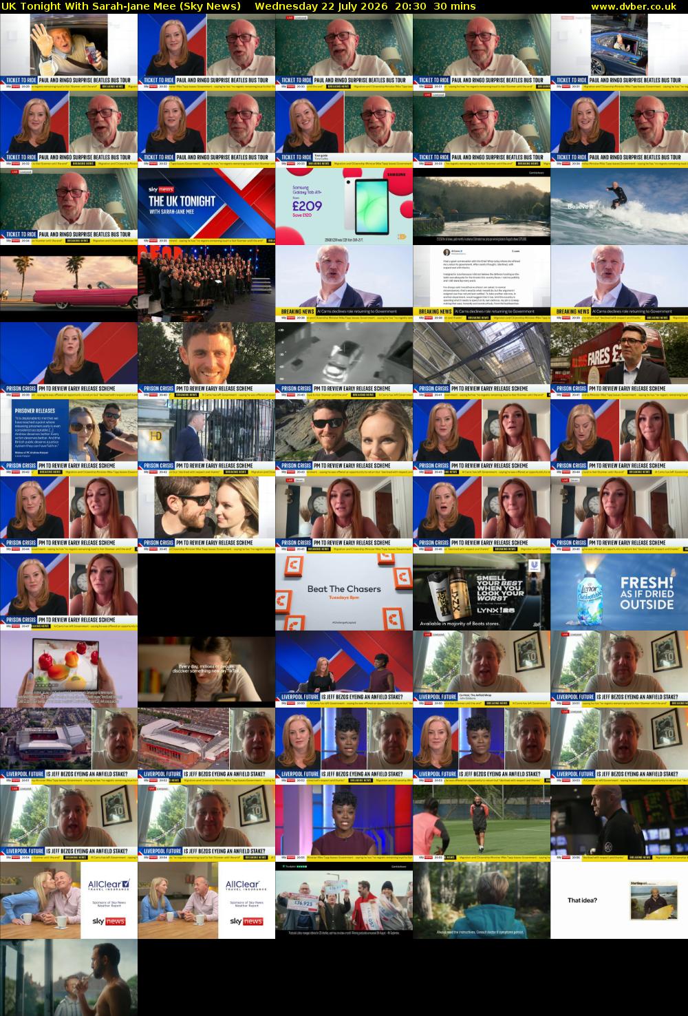 UK Tonight With Sarah-Jane Mee (Sky News) Wednesday 22 July 2026 20:30 - 21:00