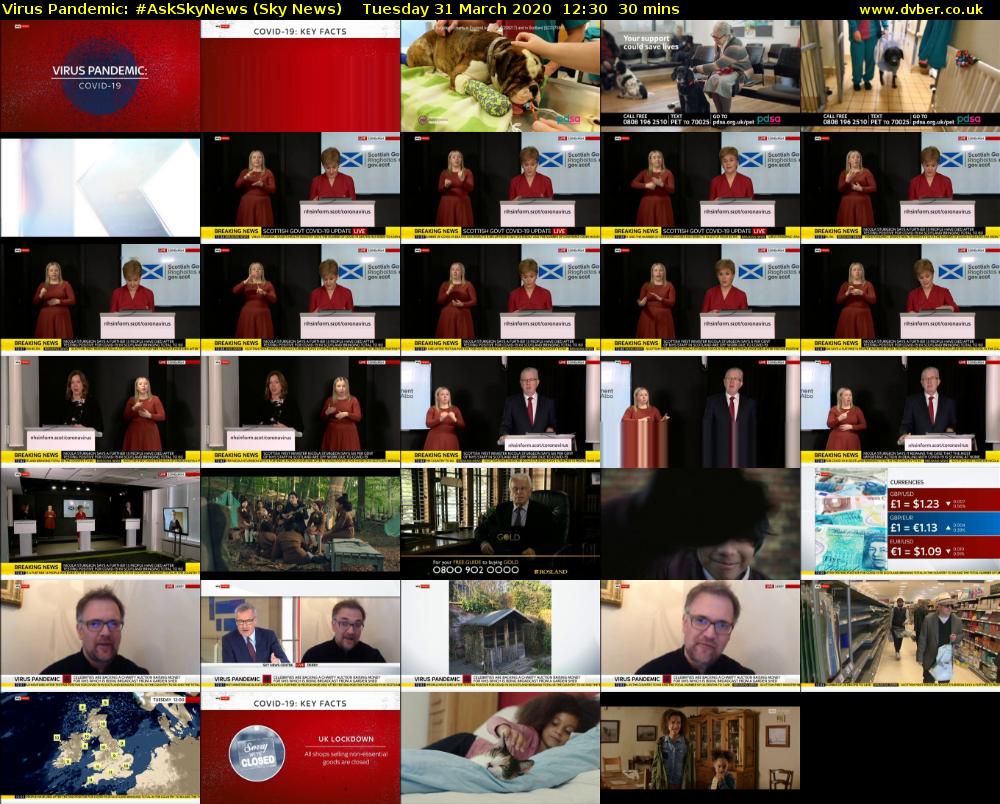 Virus Pandemic: #AskSkyNews (Sky News) Tuesday 31 March 2020 12:30 - 13:00
