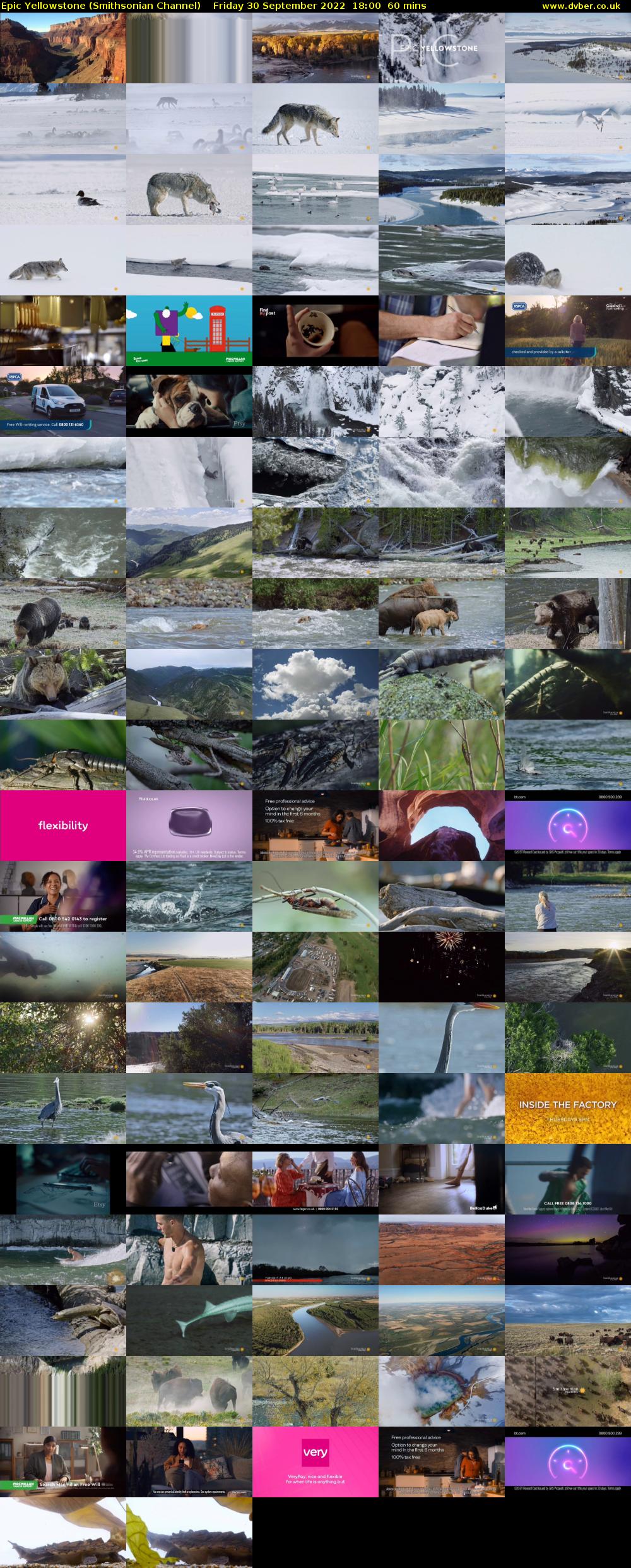 Epic Yellowstone (Smithsonian Channel) Friday 30 September 2022 18:00 - 19:00