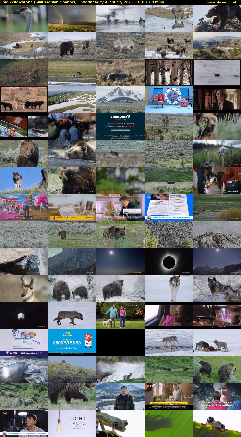 Epic Yellowstone (Smithsonian Channel) Wednesday 4 January 2023 18:00 - 19:00