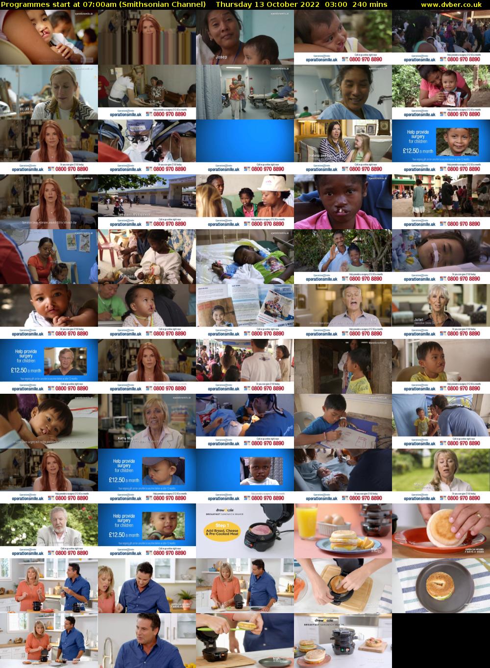 Programmes start at 07:00am (Smithsonian Channel) Thursday 13 October 2022 03:00 - 07:00