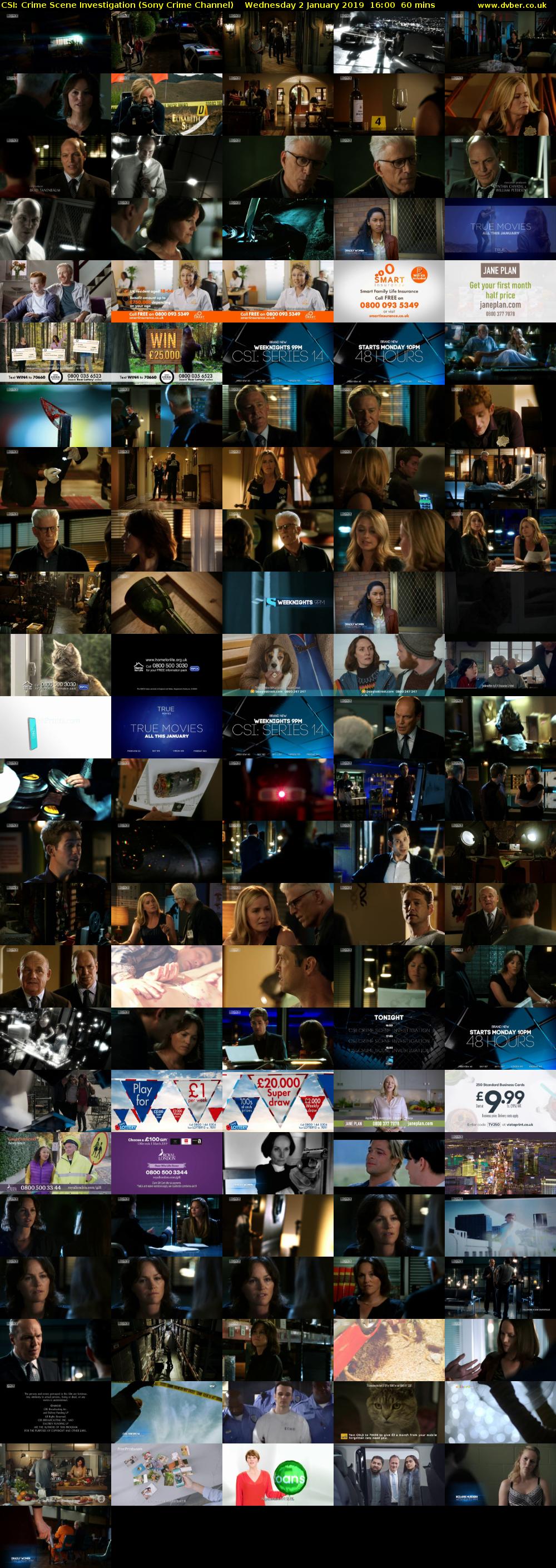 CSI: Crime Scene Investigation (Sony Crime Channel) Wednesday 2 January 2019 16:00 - 17:00