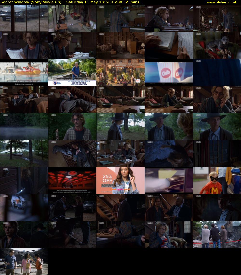 Secret Window (Sony Movie Ch) Saturday 11 May 2019 15:00 - 15:55