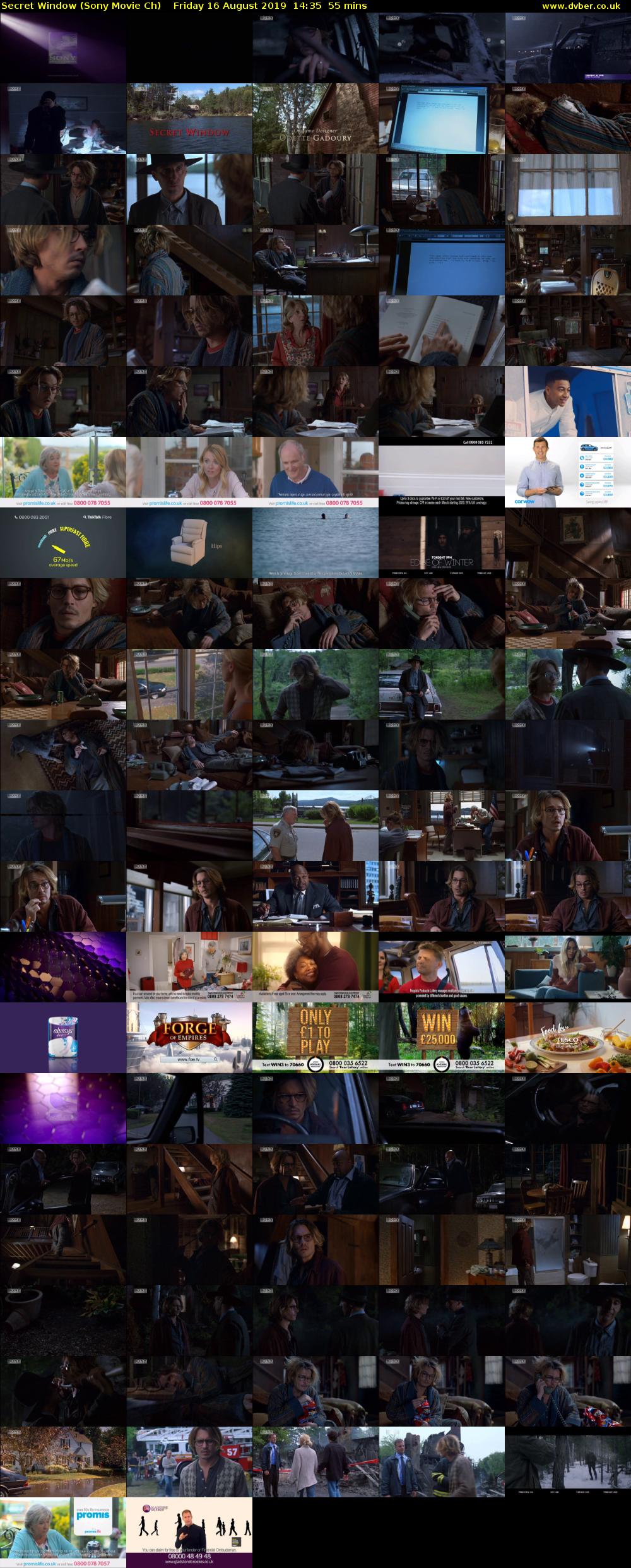 Secret Window (Sony Movie Ch) Friday 16 August 2019 14:35 - 15:30