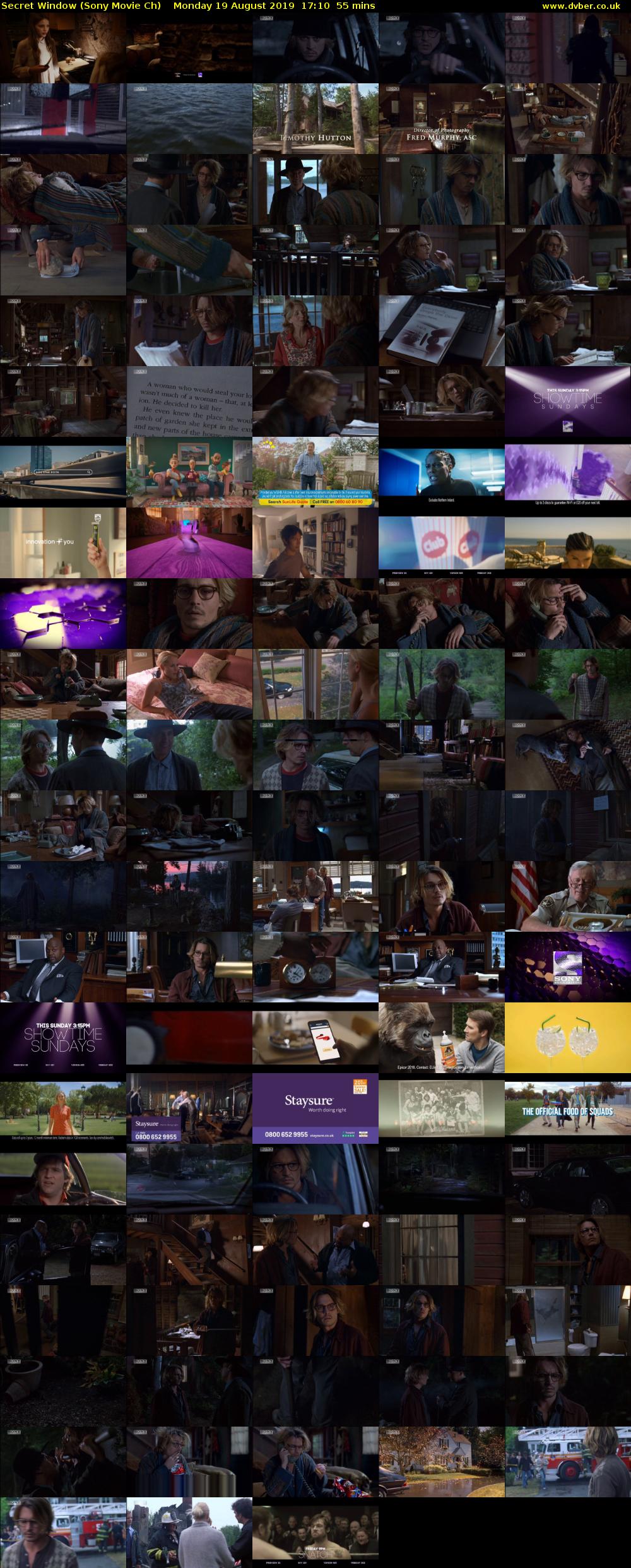 Secret Window (Sony Movie Ch) Monday 19 August 2019 17:10 - 18:05