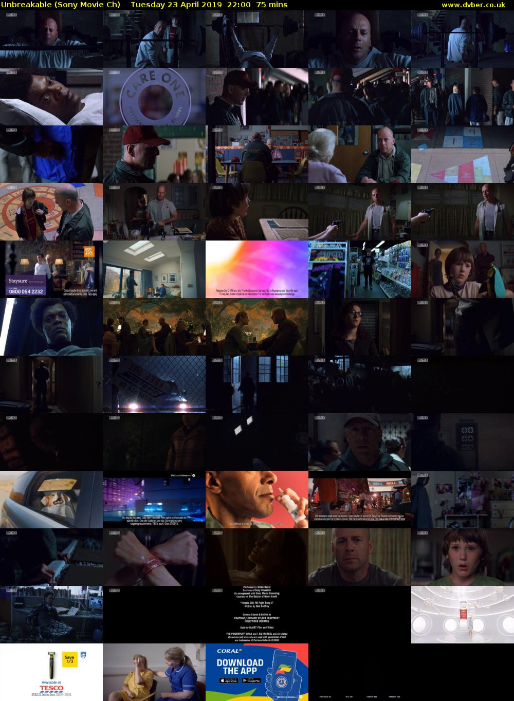 Unbreakable (Sony Movie Ch) Tuesday 23 April 2019 22:00 - 23:15