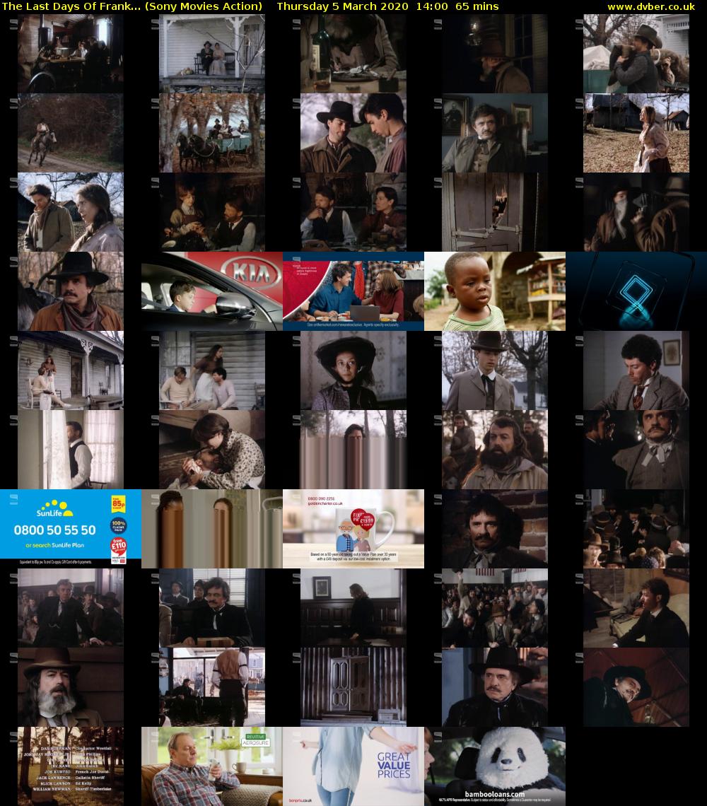 The Last Days Of Frank... (Sony Movies Action) Thursday 5 March 2020 14:00 - 15:05