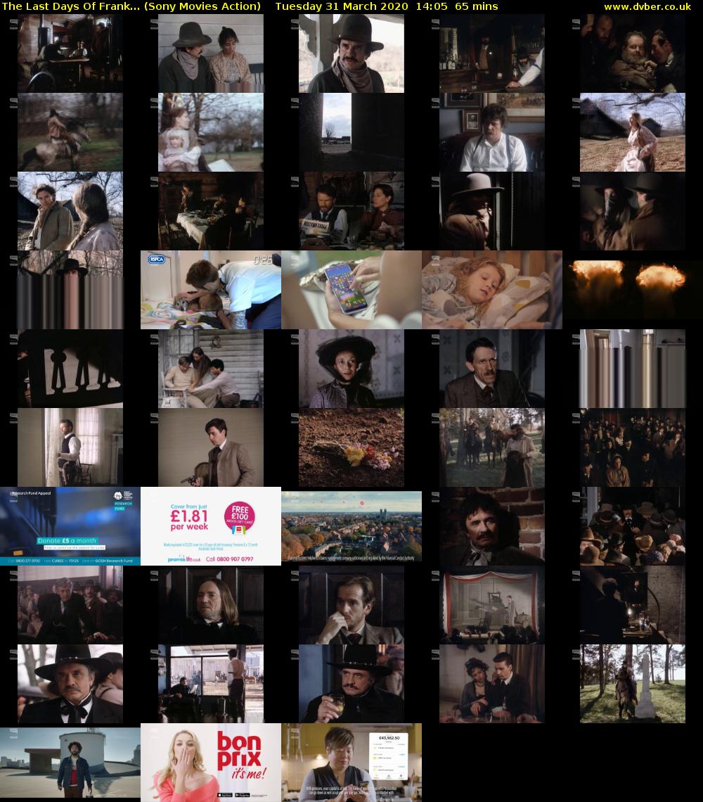 The Last Days Of Frank... (Sony Movies Action) Tuesday 31 March 2020 14:05 - 15:10