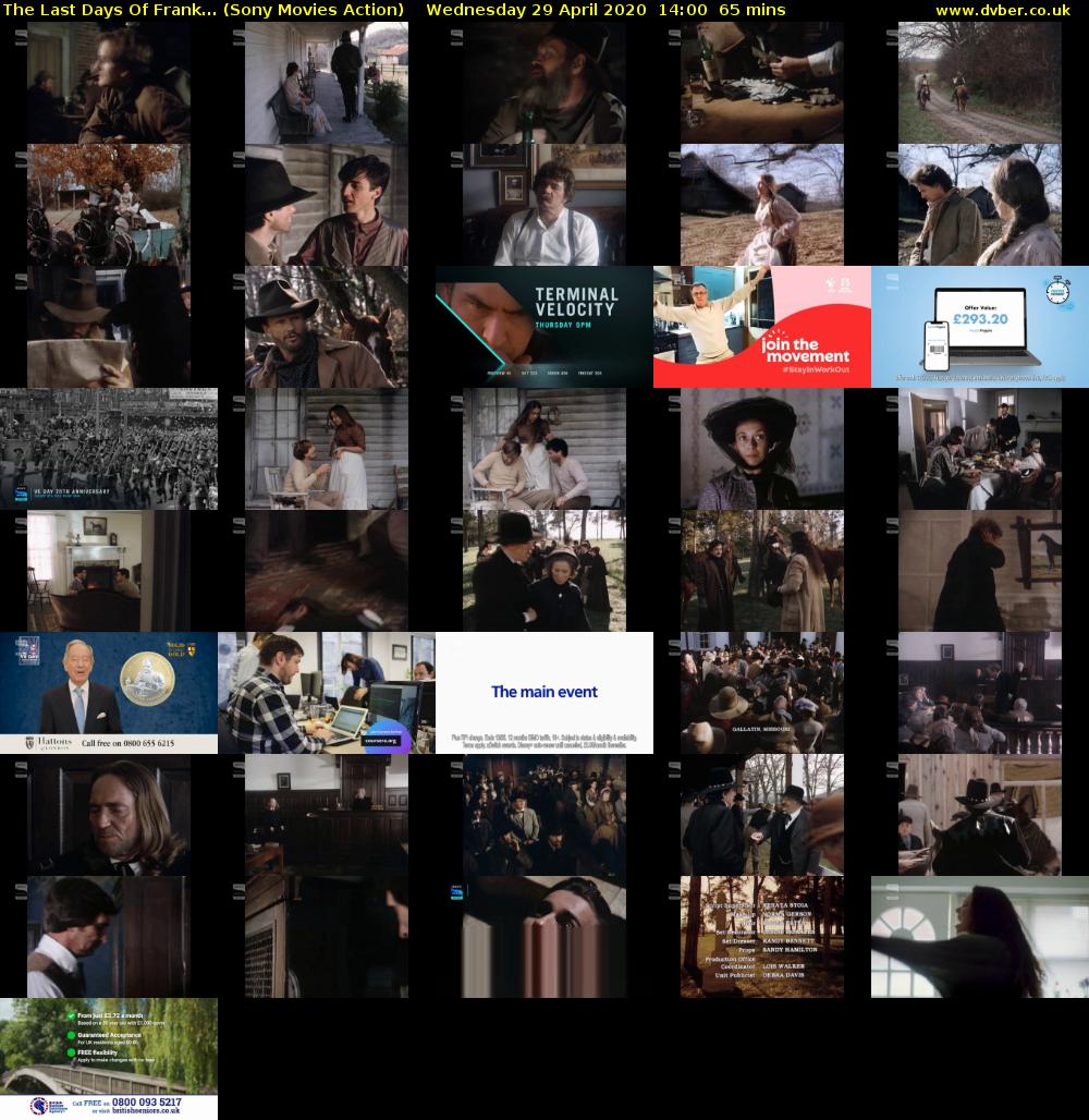 The Last Days Of Frank... (Sony Movies Action) Wednesday 29 April 2020 14:00 - 15:05