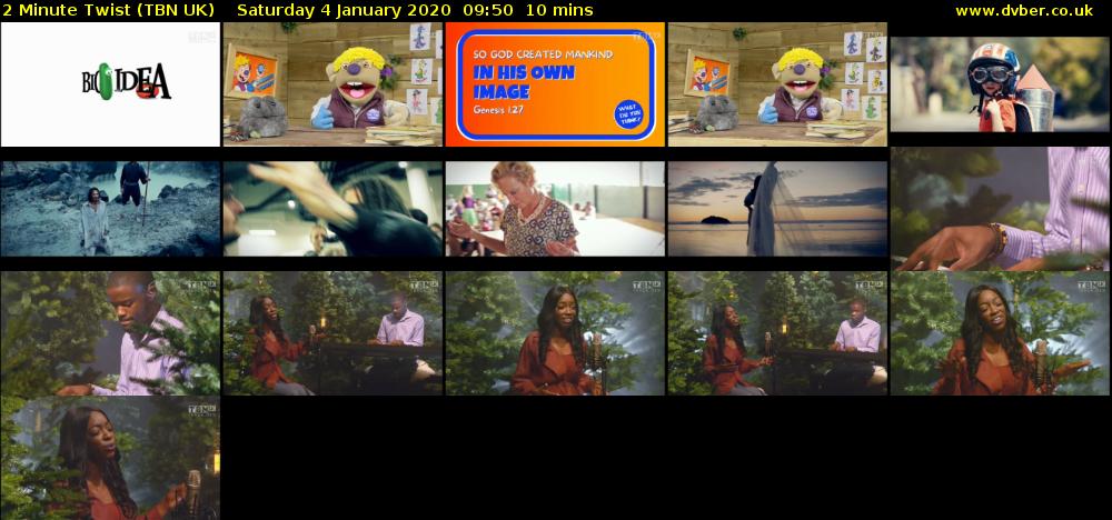 2 Minute Twist (TBN UK) Saturday 4 January 2020 09:50 - 10:00