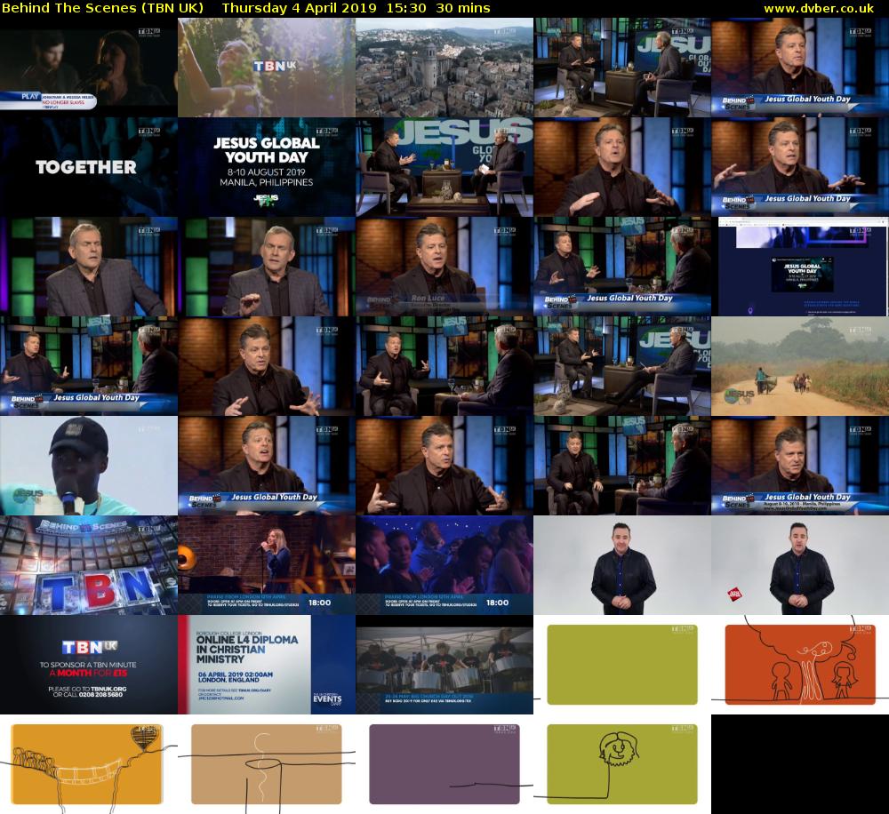Behind The Scenes (TBN UK) Thursday 4 April 2019 15:30 - 16:00