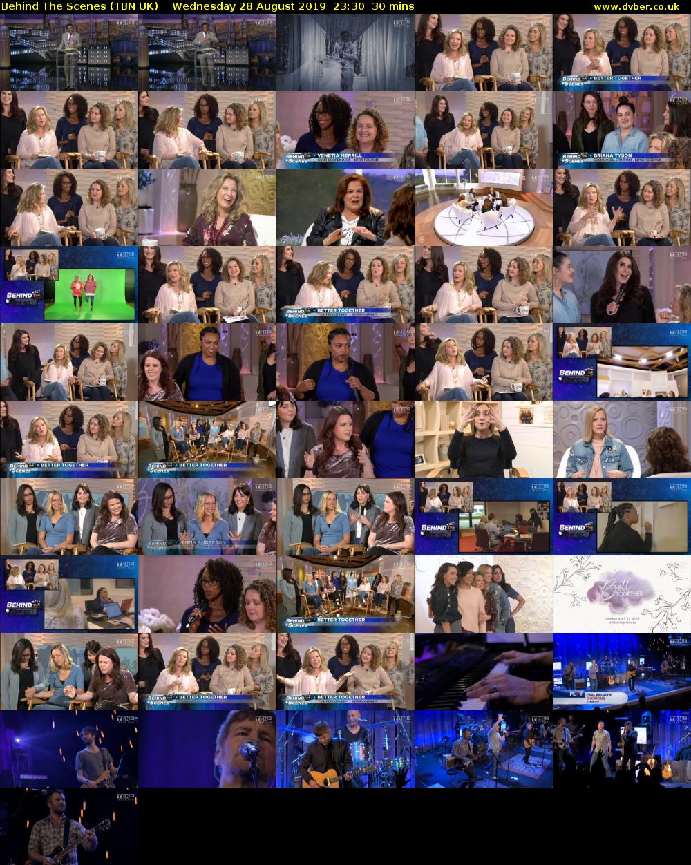 Behind The Scenes (TBN UK) Wednesday 28 August 2019 23:30 - 00:00