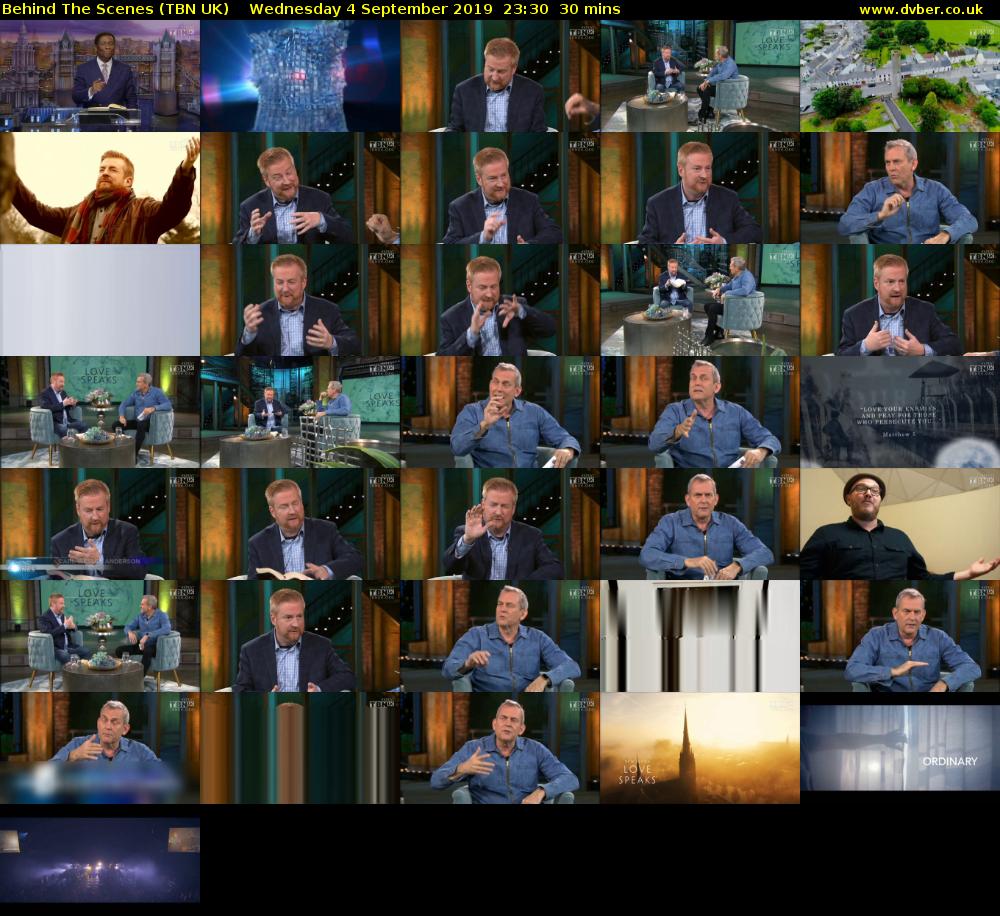 Behind The Scenes (TBN UK) Wednesday 4 September 2019 23:30 - 00:00