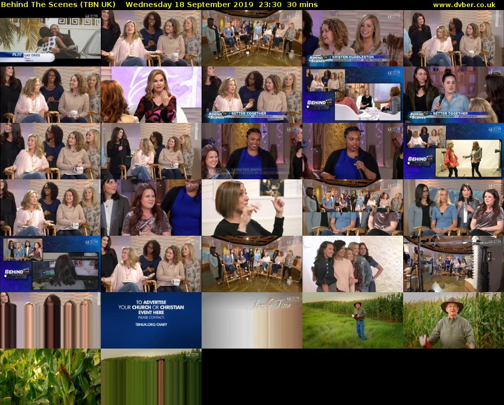 Behind The Scenes (TBN UK) Wednesday 18 September 2019 23:30 - 00:00
