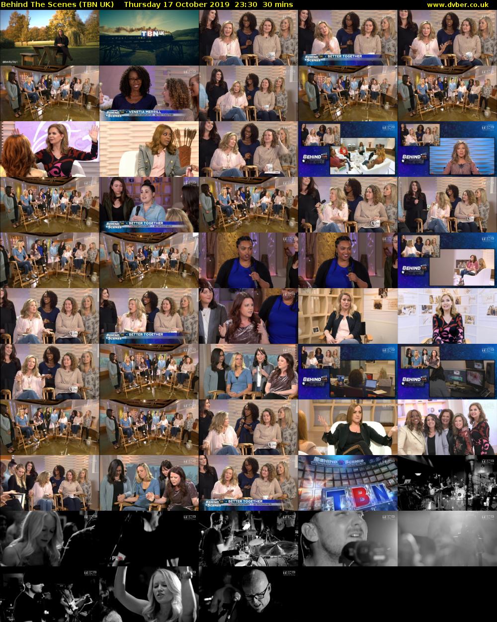 Behind The Scenes (TBN UK) Thursday 17 October 2019 23:30 - 00:00