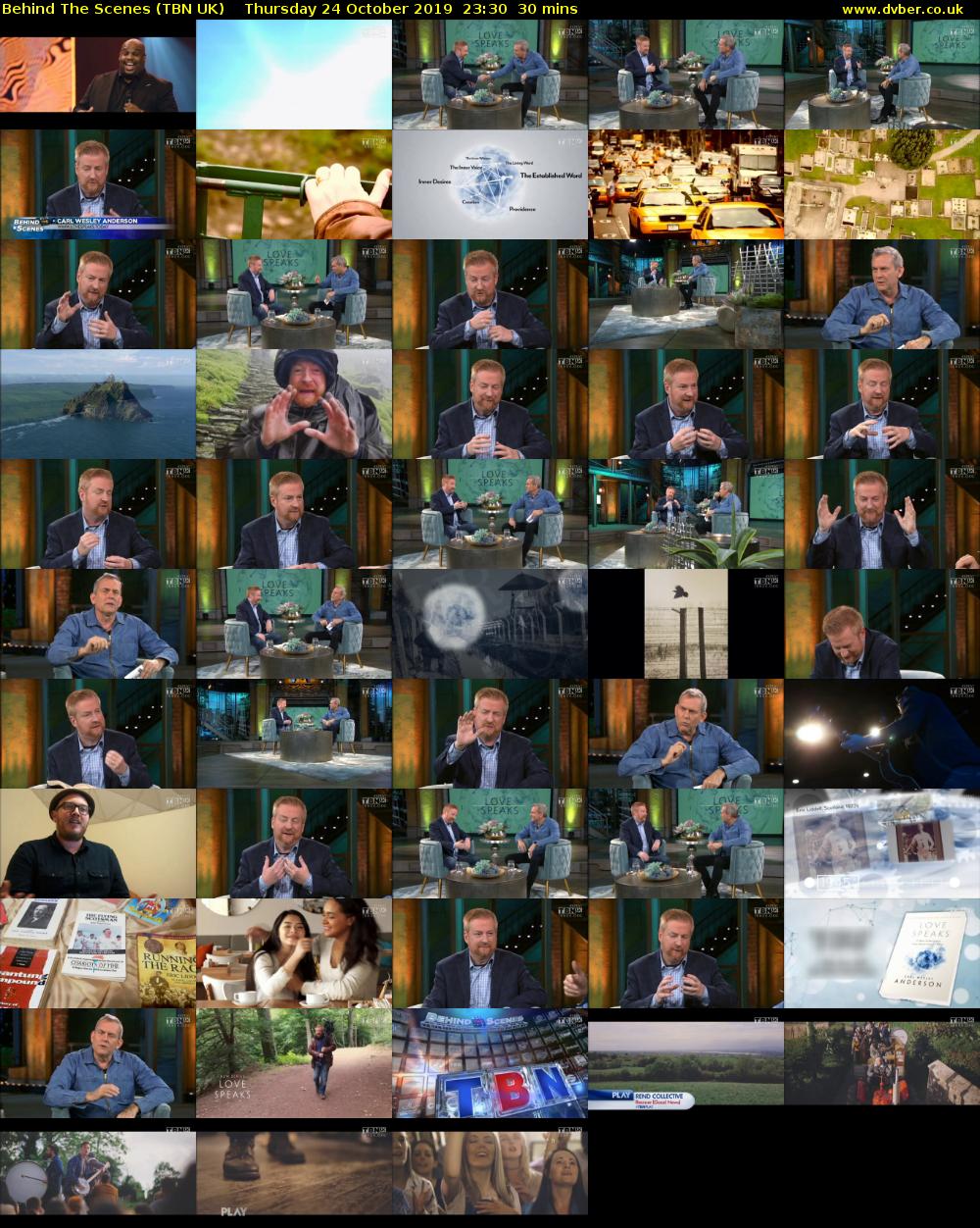 Behind The Scenes (TBN UK) Thursday 24 October 2019 23:30 - 00:00