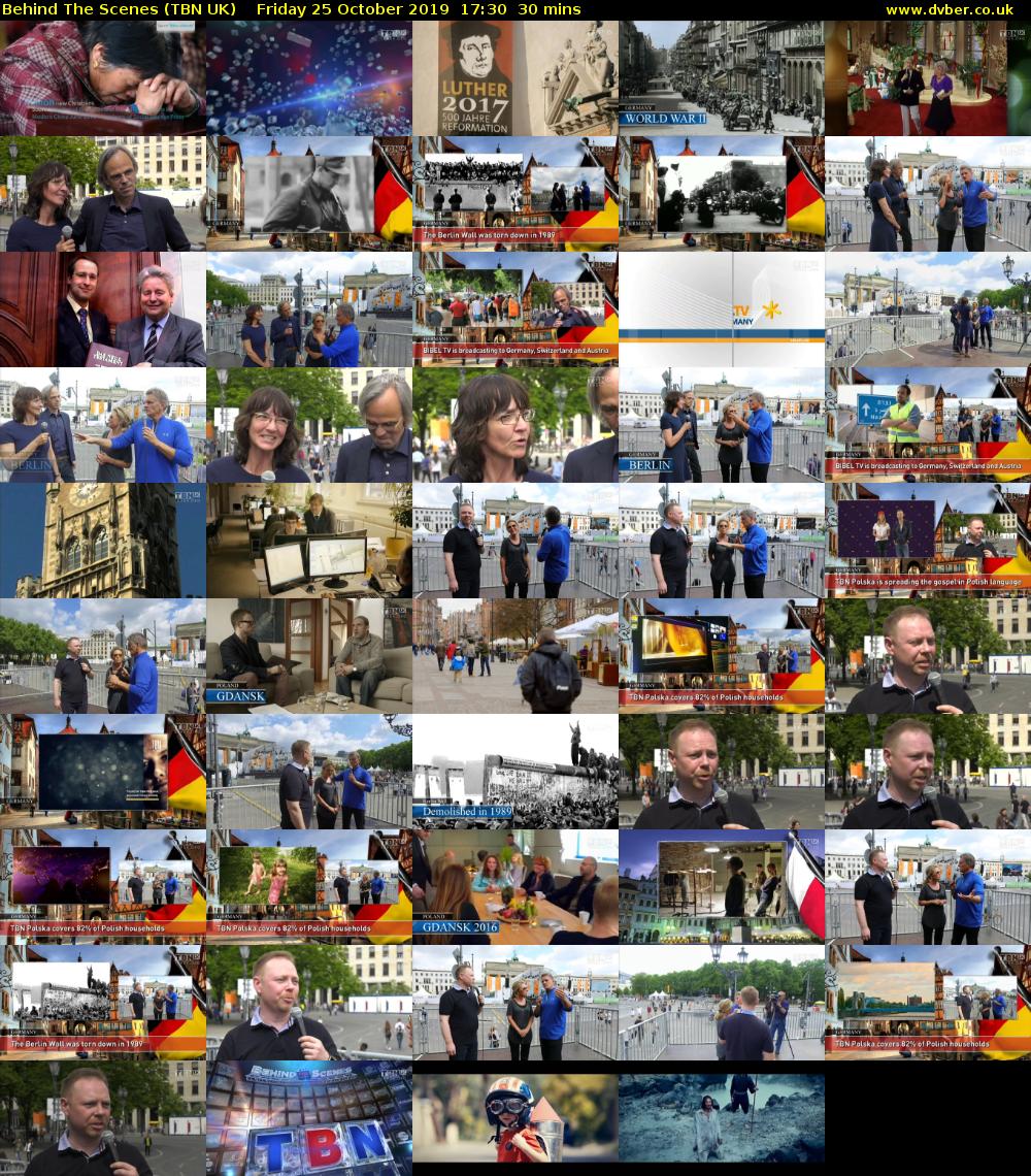 Behind The Scenes (TBN UK) Friday 25 October 2019 17:30 - 18:00