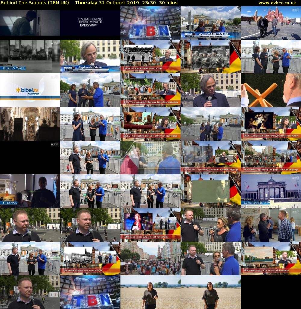 Behind The Scenes (TBN UK) Thursday 31 October 2019 23:30 - 00:00