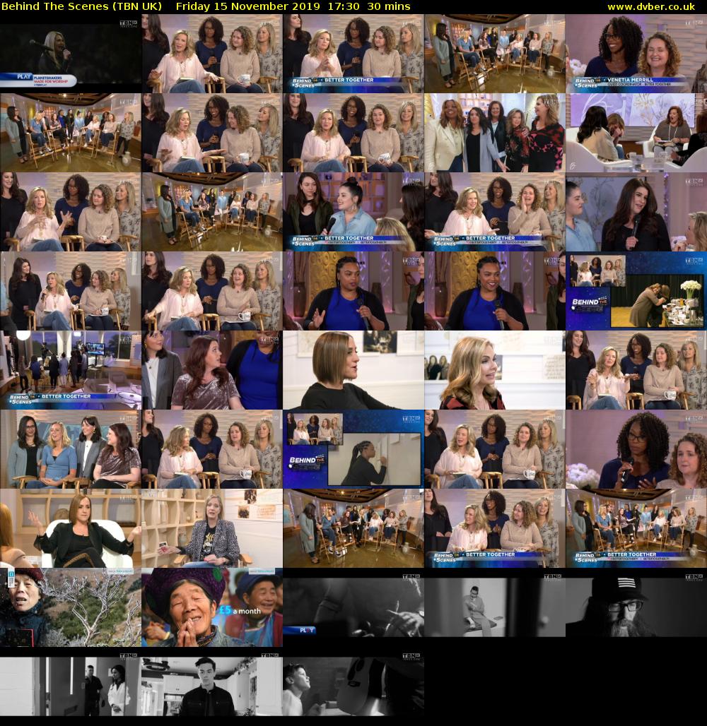 Behind The Scenes (TBN UK) Friday 15 November 2019 17:30 - 18:00