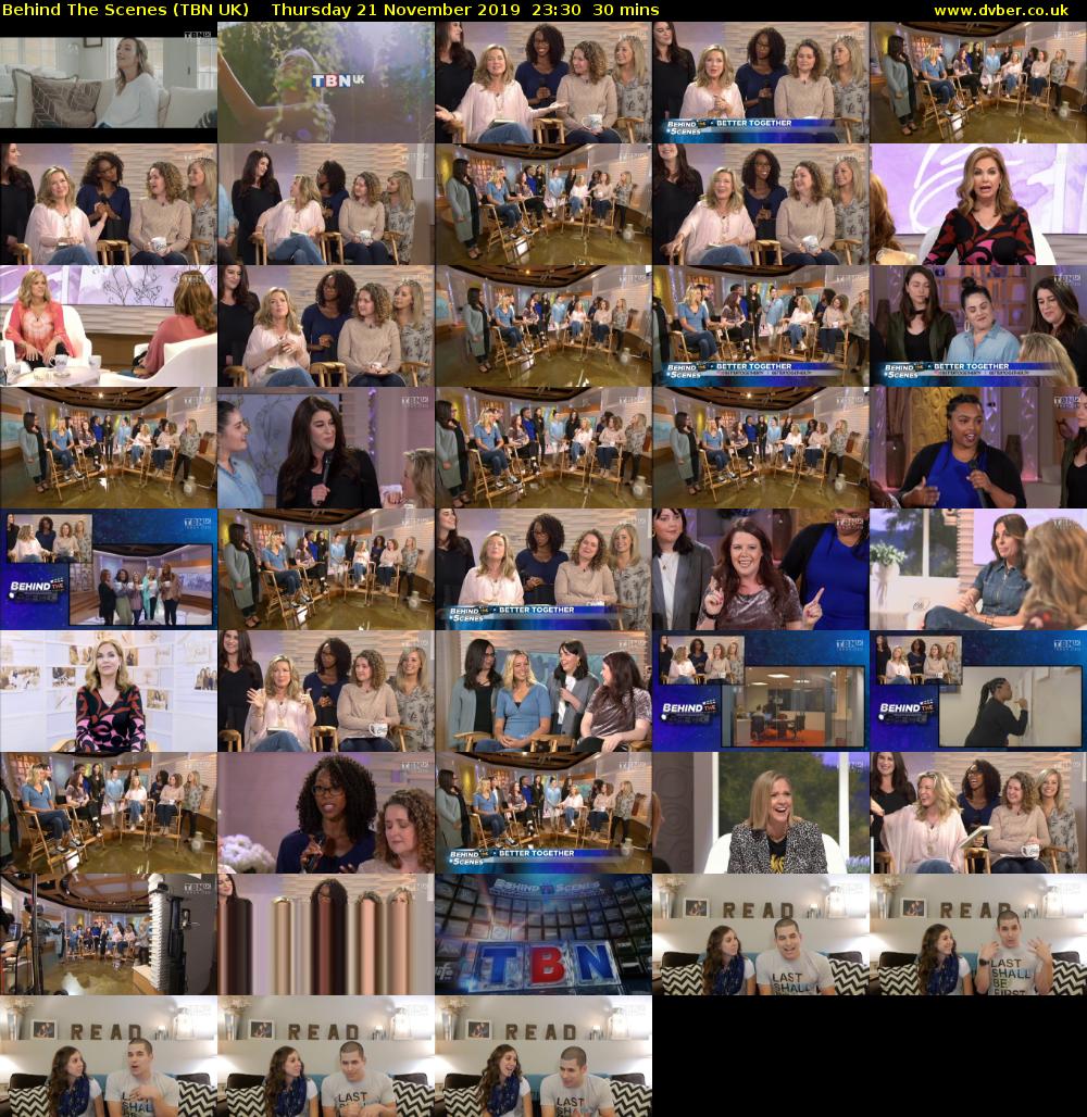 Behind The Scenes (TBN UK) Thursday 21 November 2019 23:30 - 00:00
