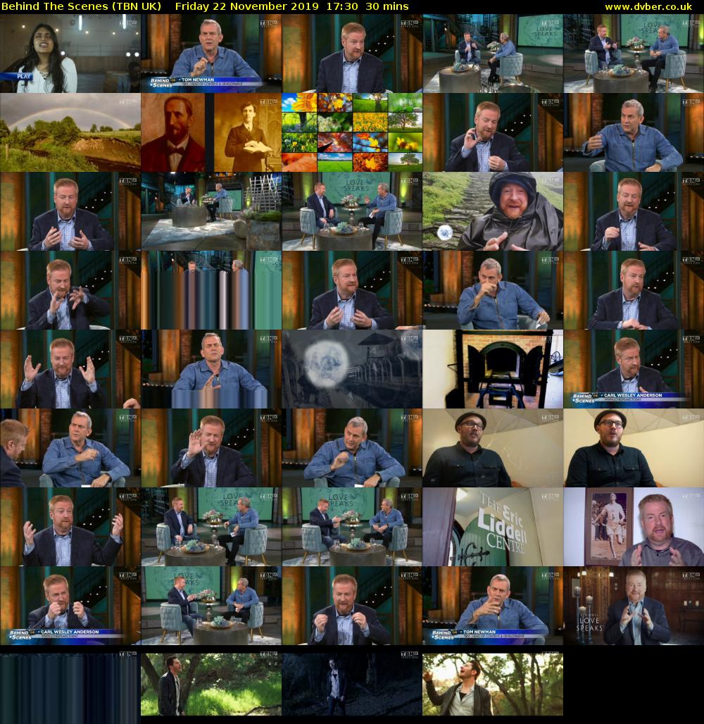 Behind The Scenes (TBN UK) Friday 22 November 2019 17:30 - 18:00