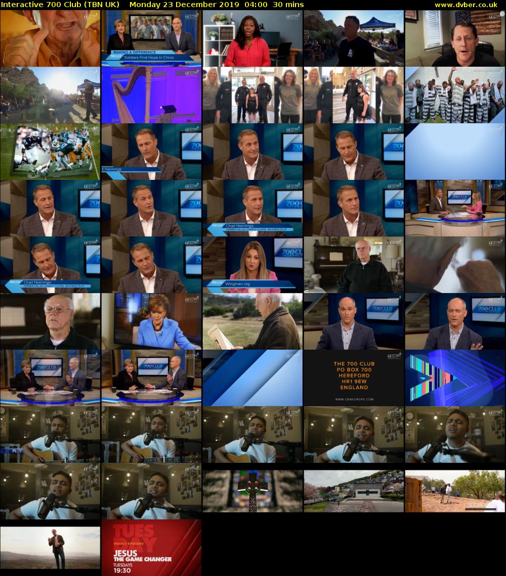 Interactive 700 Club (TBN UK) Monday 23 December 2019 04:00 - 04:30