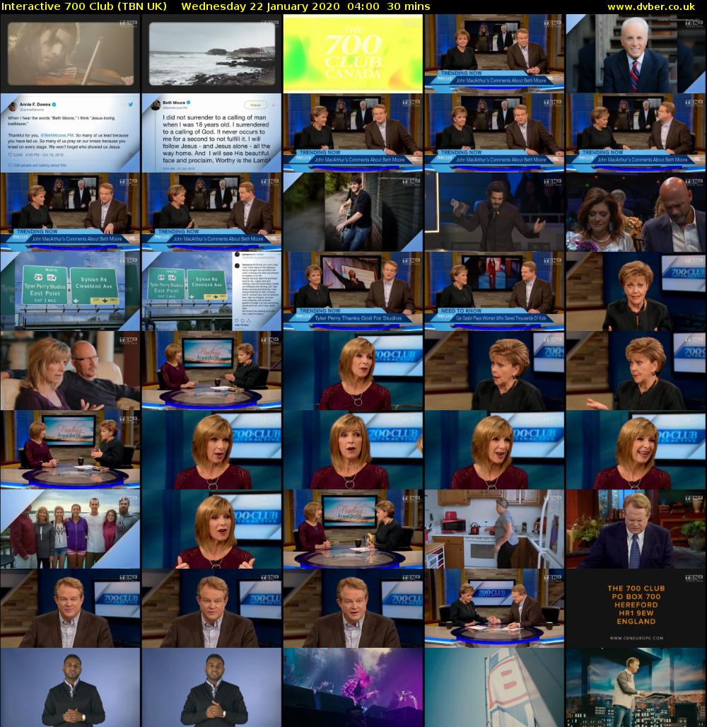 Interactive 700 Club (TBN UK) Wednesday 22 January 2020 04:00 - 04:30