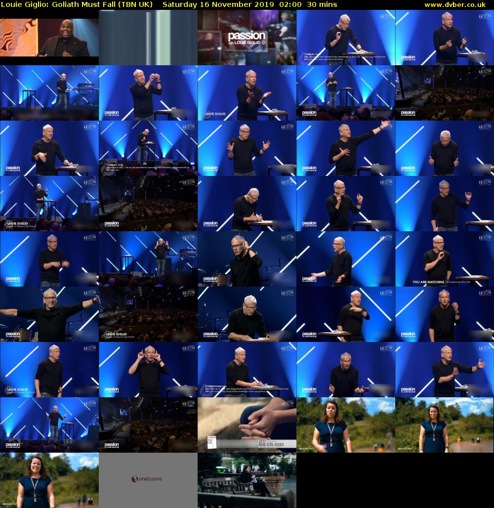Louie Giglio: Goliath Must Fall (TBN UK) Saturday 16 November 2019 02:00 - 02:30