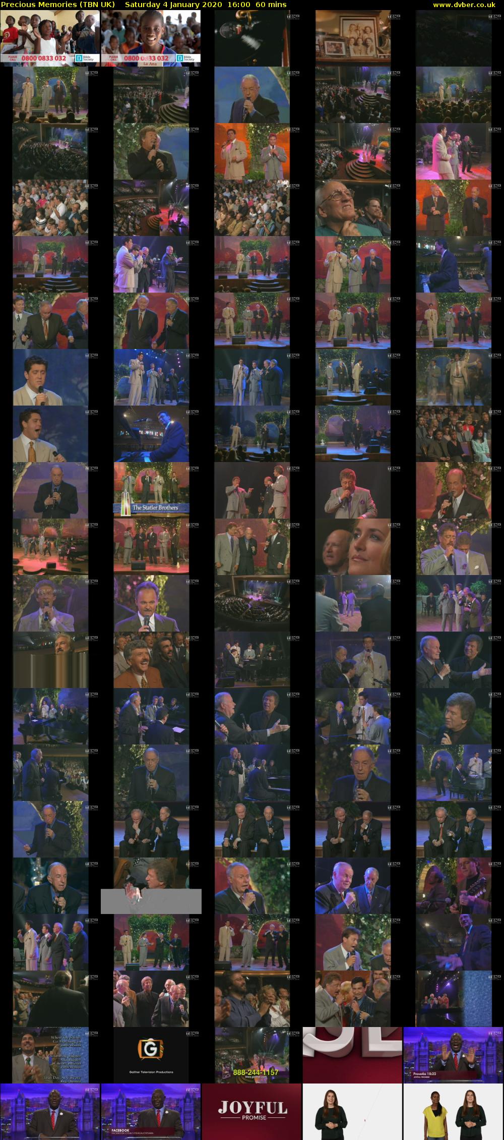 Precious Memories (TBN UK) Saturday 4 January 2020 16:00 - 17:00
