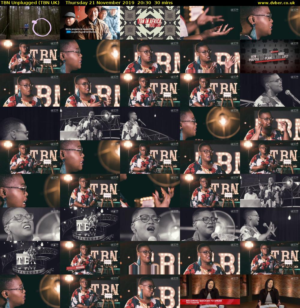 TBN Unplugged (TBN UK) Thursday 21 November 2019 20:30 - 21:00