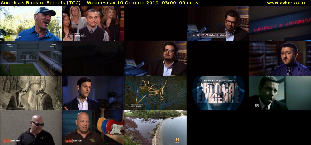 America's Book of Secrets (TCC) Wednesday 16 October 2019 03:00 - 04:00