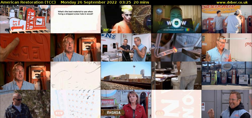 American Restoration (TCC) Monday 26 September 2022 03:25 - 03:45