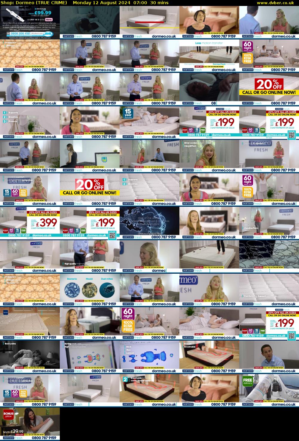 Shop: Dormeo (TRUE CRIME) Monday 12 August 2024 07:00 - 07:30