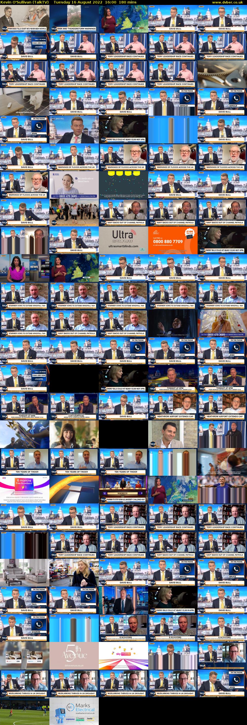 Kevin O'Sullivan (TalkTV) Tuesday 16 August 2022 16:00 - 19:00