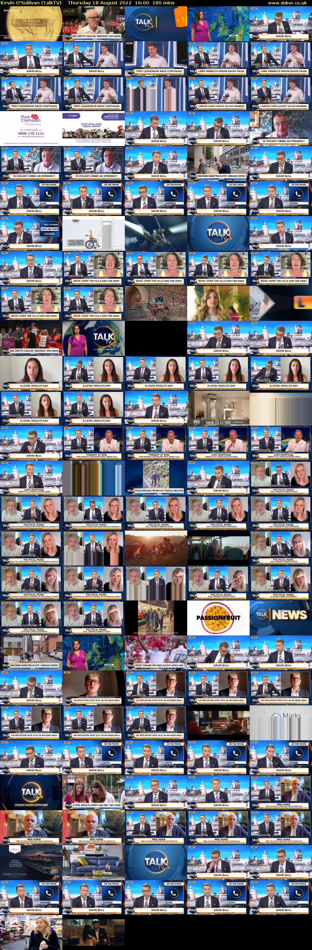 Kevin O'Sullivan (TalkTV) Thursday 18 August 2022 16:00 - 19:00