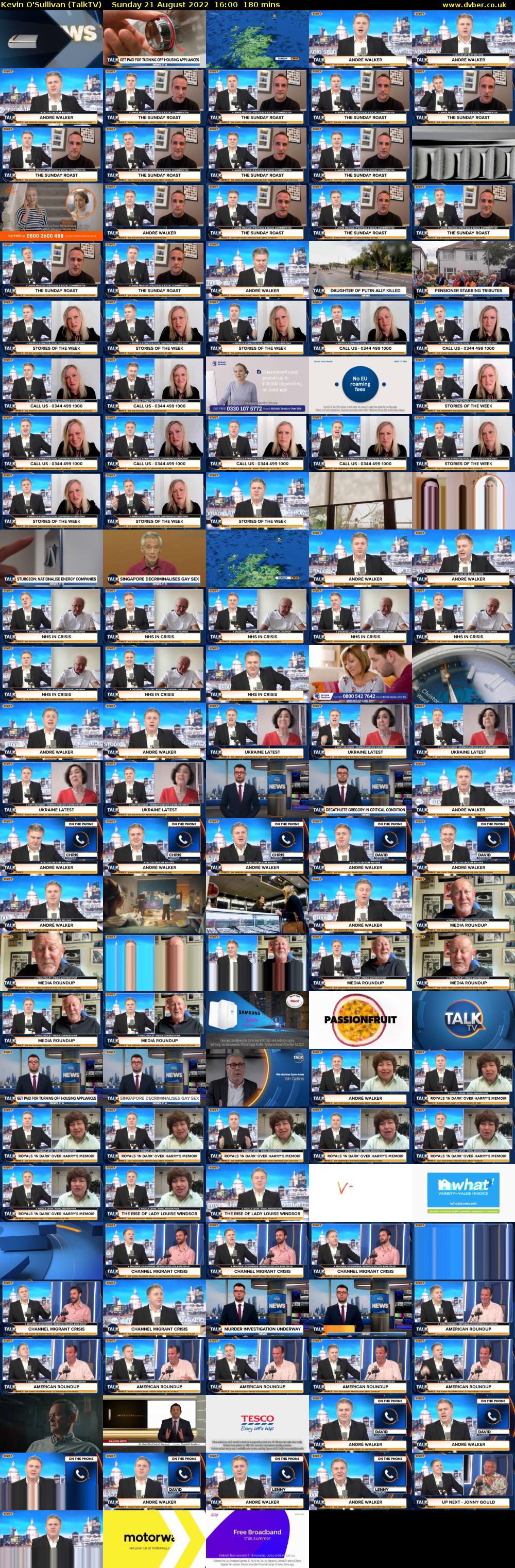 Kevin O'Sullivan (TalkTV) Sunday 21 August 2022 16:00 - 19:00