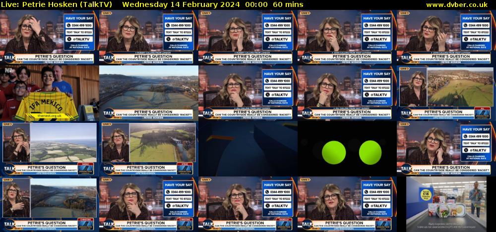 Live: Petrie Hosken (TalkTV) Wednesday 14 February 2024 00:00 - 01:00