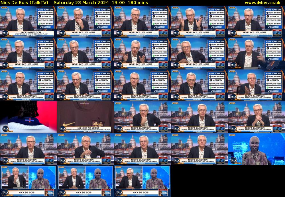 Nick De Bois (TalkTV) Saturday 23 March 2024 13:00 - 16:00