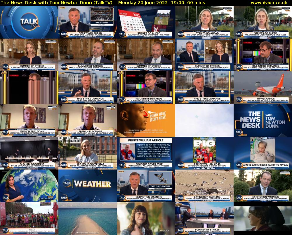 The News Desk with Tom Newton Dunn (TalkTV) Monday 20 June 2022 19:00 - 20:00