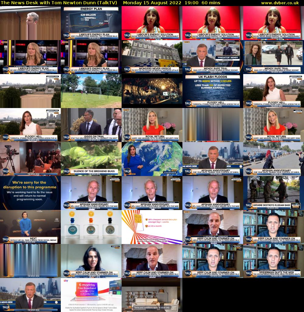 The News Desk with Tom Newton Dunn (TalkTV) Monday 15 August 2022 19:00 - 20:00