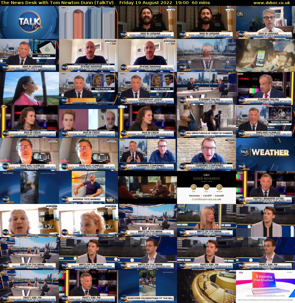 The News Desk with Tom Newton Dunn (TalkTV) Friday 19 August 2022 19:00 - 20:00