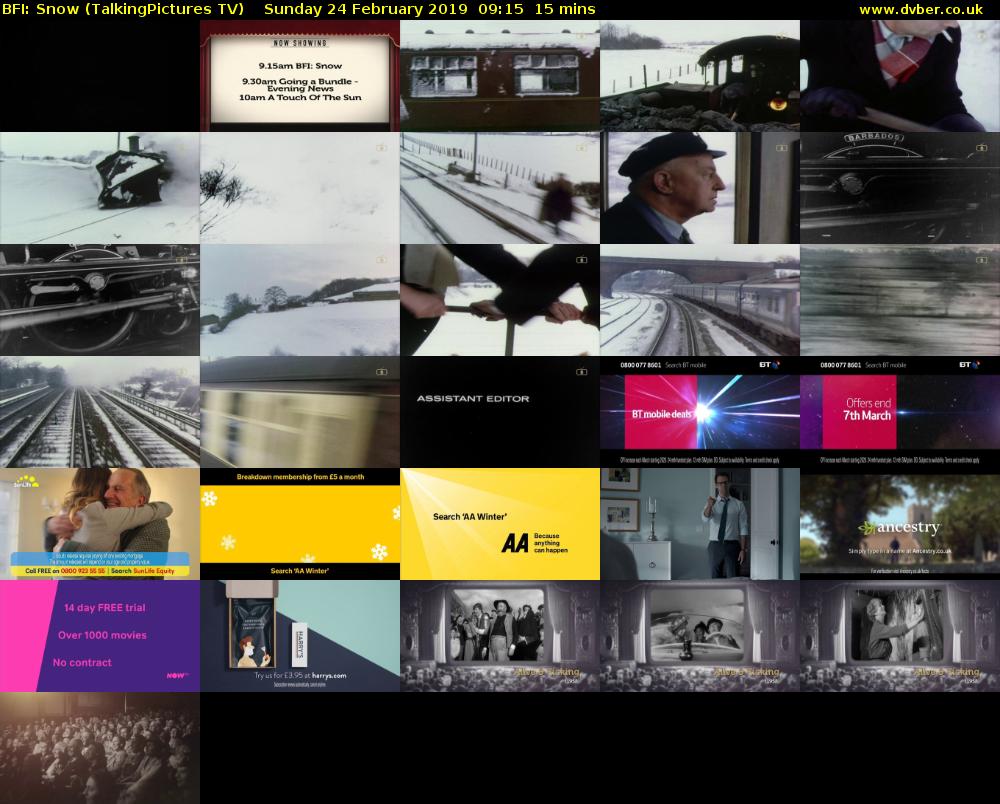 BFI: Snow (TalkingPictures TV) Sunday 24 February 2019 09:15 - 09:30