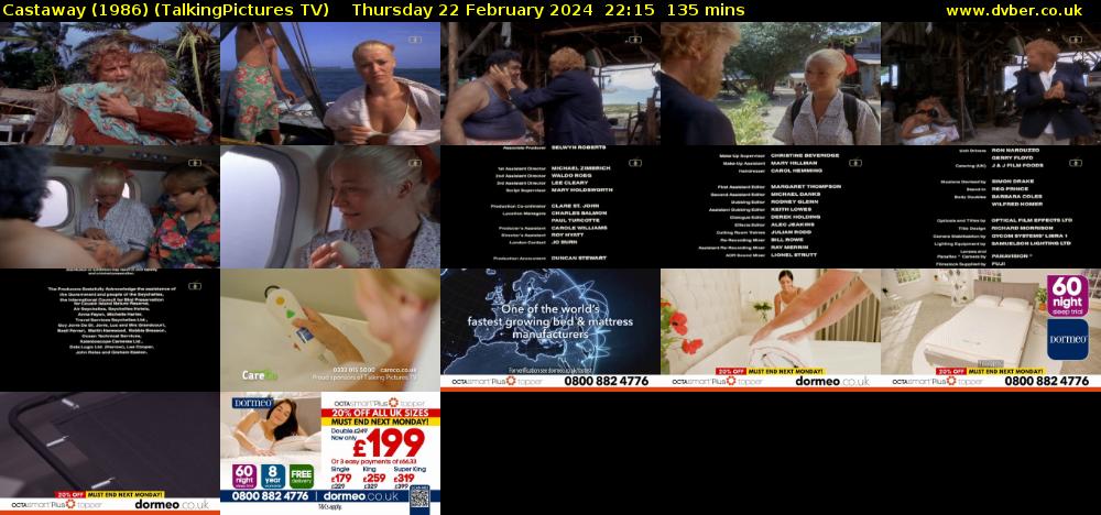 Castaway (1986) (TalkingPictures TV) Thursday 22 February 2024 22:15 - 00:30