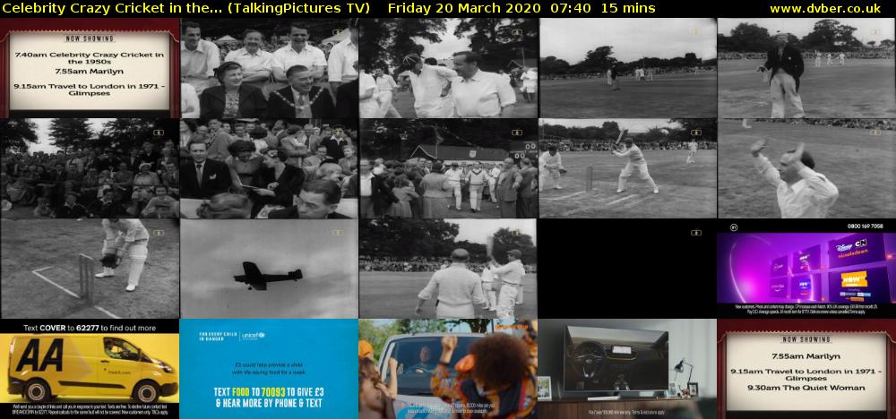 Celebrity Crazy Cricket in the... (TalkingPictures TV) Friday 20 March 2020 07:40 - 07:55