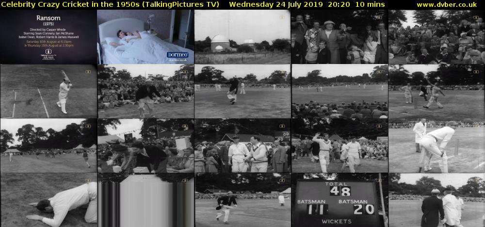 Celebrity Crazy Cricket in the 1950s (TalkingPictures TV) Wednesday 24 July 2019 20:20 - 20:30
