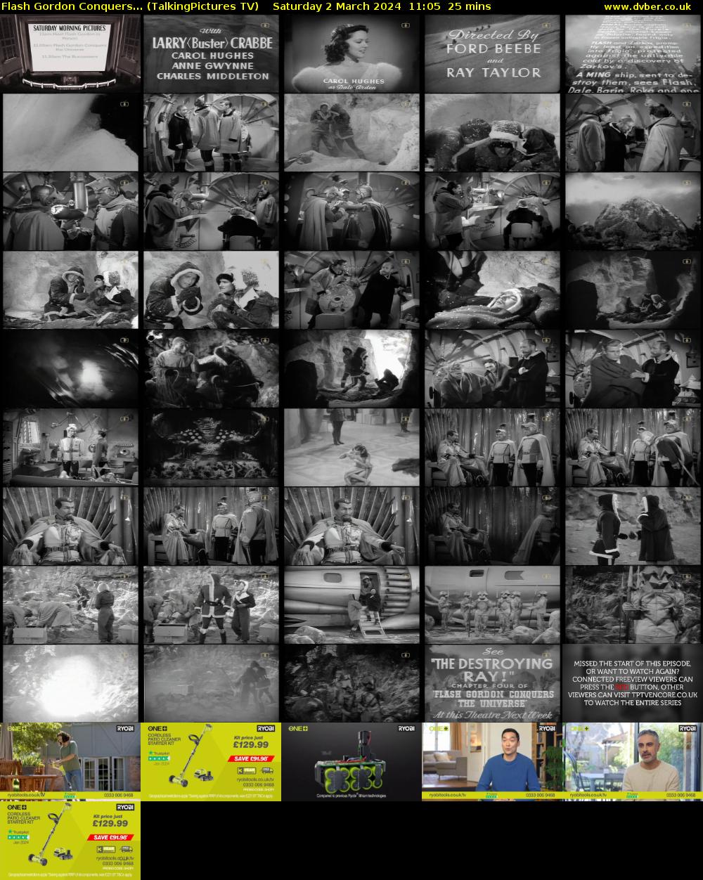 Flash Gordon Conquers... (TalkingPictures TV) Saturday 2 March 2024 11:05 - 11:30