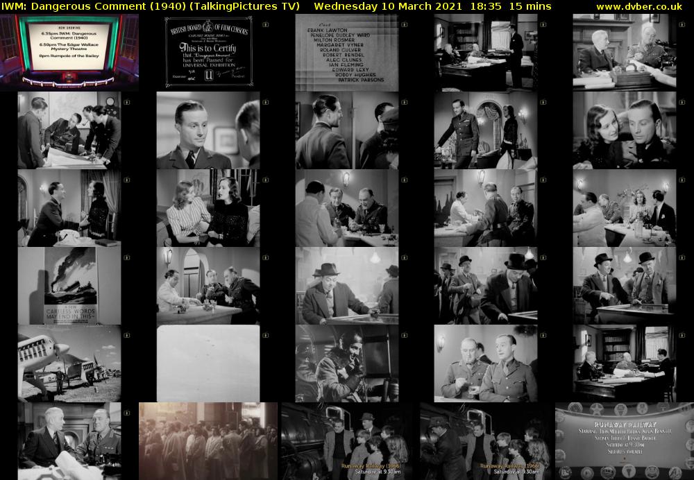 IWM: Dangerous Comment (1940) (TalkingPictures TV) Wednesday 10 March 2021 18:35 - 18:50