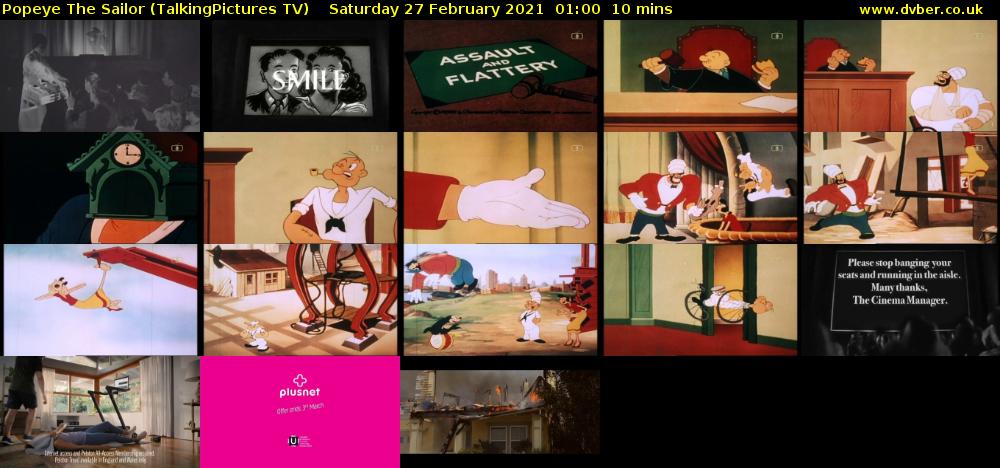 Popeye The Sailor (TalkingPictures TV) Saturday 27 February 2021 01:00 - 01:10